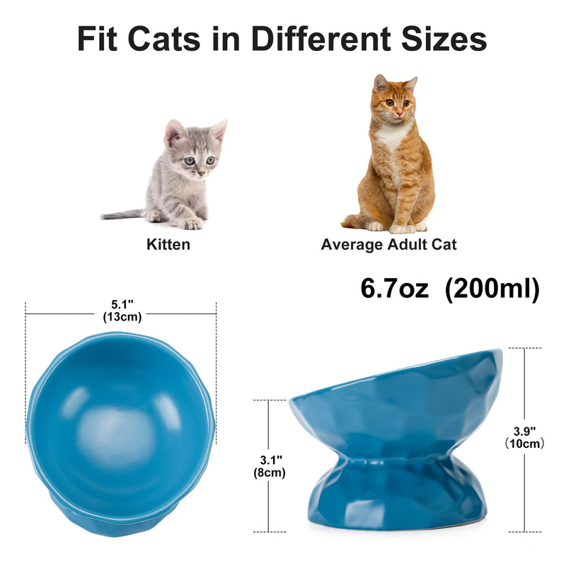 PETTOM Ceramic Cat Bowls Single, Raised Cat Food Water Bowl Tilted, Backflow Prevention Anti Vomit Cat Bowl Protect Cat's Spine (Small, Blue) - PawsPlanet Australia
