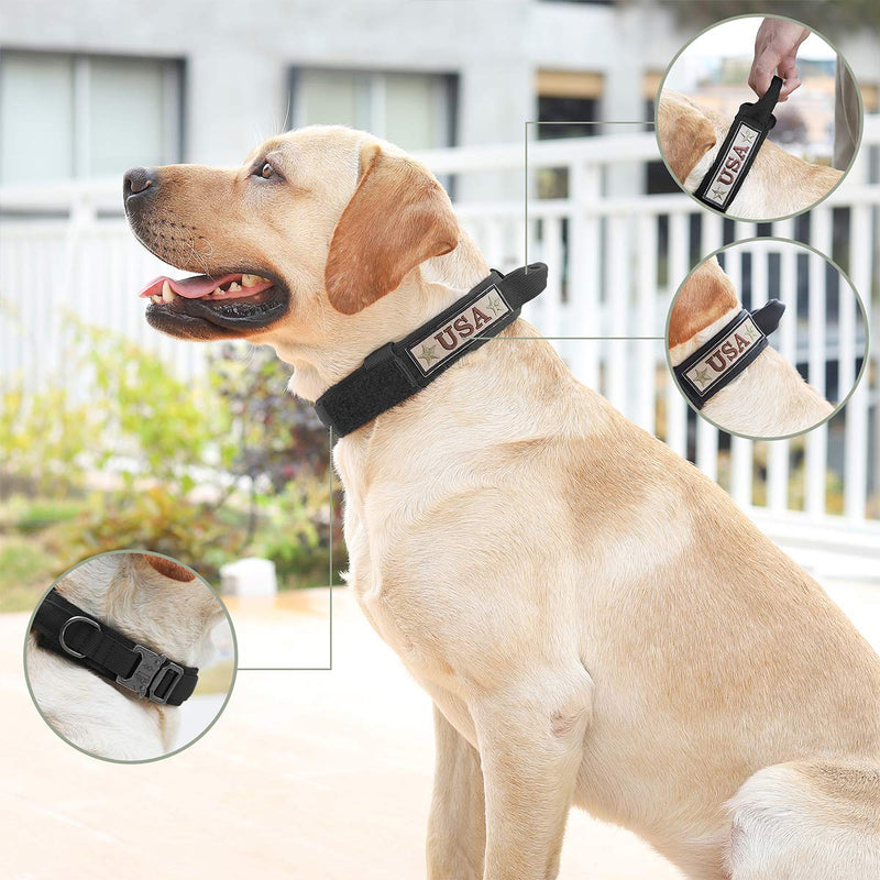 Tactical Dog Collar for Medium and Large Dogs，Adjustable Military Training Collar with Handle and Heavy Metal Buckle, Nylon K9 Collar M Size-Adjustable（14-18.5") BLACK - PawsPlanet Australia