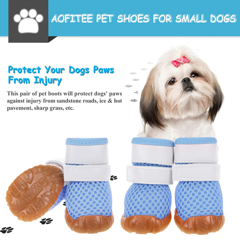 AOFITEE Dog Boots Mesh Puppy Dog Shoes, Lightweight Breathable Dog Booties with Adjustable Straps and Rugged Anti-Slip Sole, All Season Outdoor Pet Paw Protector for Walking Running Hiking X-Small for Small Puppy Blue - PawsPlanet Australia