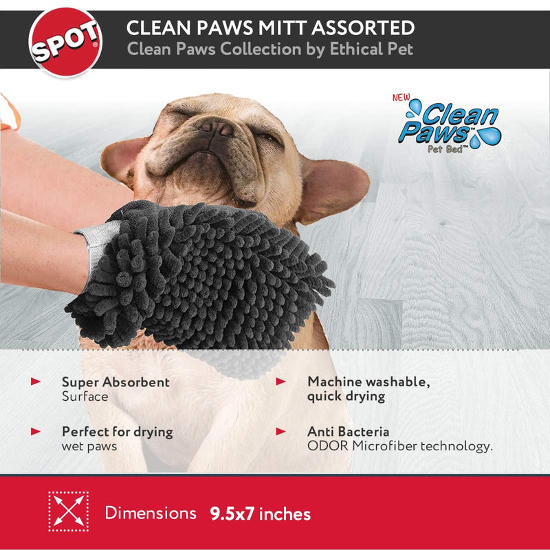 Clean Paws - Chenille Microfiber Dog Towel Mit - 9.5X7 Inches/Attractive, Durable, Super Absorbent, Washable. by Ethical Pets - PawsPlanet Australia