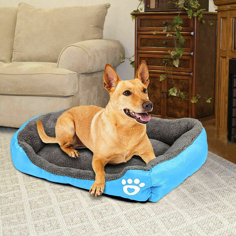 Dog Bed with Machine Washable, Warming Comfortable Square Pet Bed, Rectangle Sleeping Orthopedic Sofa Pet Bed for Large Medium Small Dogs and Cats (L - 27” x 22”, Blue) L - 27” x 22” - PawsPlanet Australia