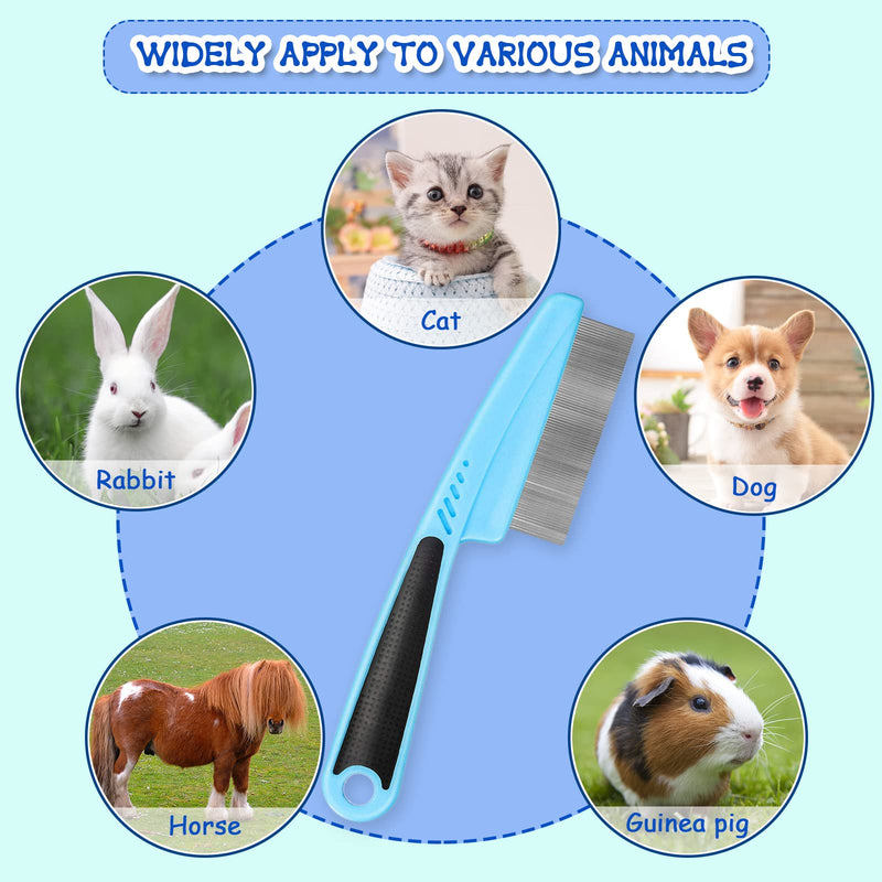 ExceLife Flea Comb for Dogs Cats, Rubber Handle Dog Hair Comb Stainless Steel Grooming Brushes for Removing Tear Stains, Fleas, Dandruff, Lice (Blue) Blue - PawsPlanet Australia