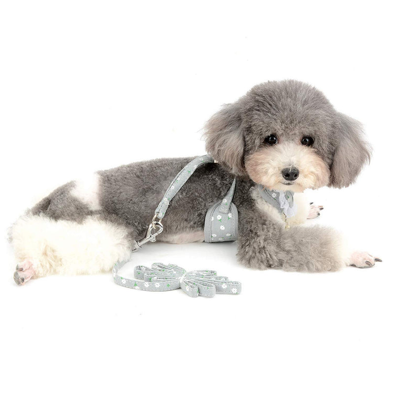 SMALLLEE_LUCKY_STORE Lace Trim Collar Bell Girls Small Dog Vest Harness and Leash Set for Walking Escape Proof Kitten Cat Harness No Pull Soft Mesh Padded Adjustble Puppy Summer Clothes S(chest 9.5-14",for 3-7.5 lbs) Grey - PawsPlanet Australia