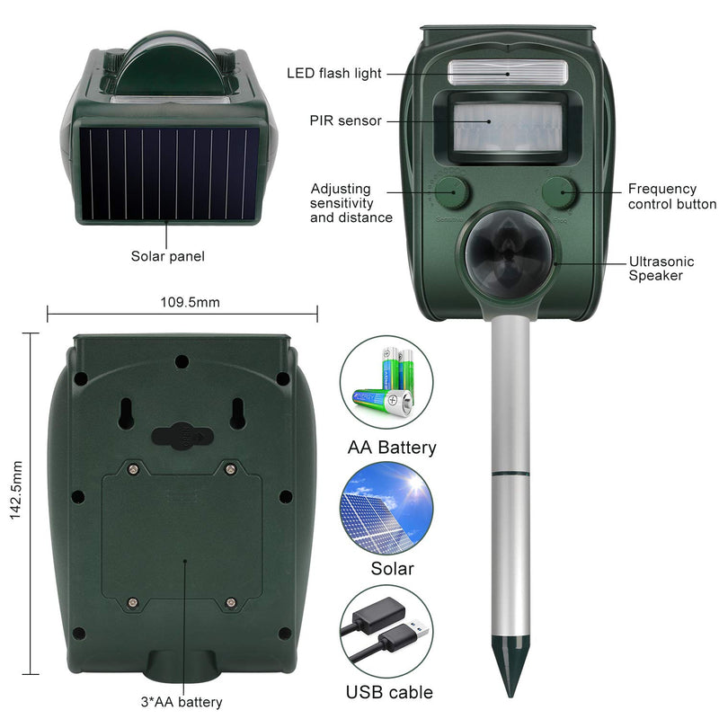 ulocool Solar Cat Repeller Animal Repeller Ultrasonic Animal Repeller Waterproof Repellent Dog Repellent Marten Repellent Bird Repellent Green - PawsPlanet Australia