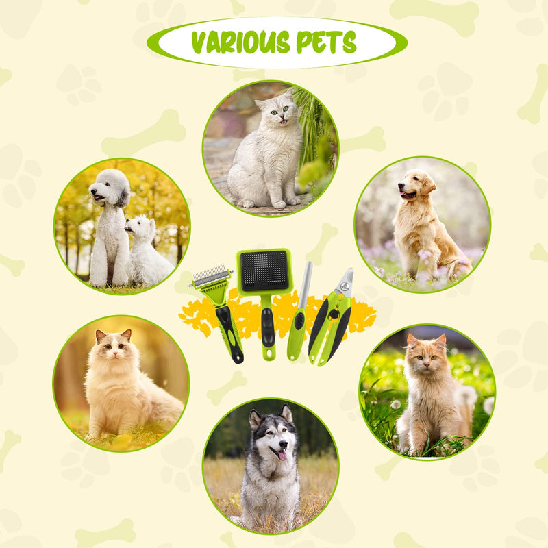 Adiwo Pet Grooming Brush, 4 in 1 Pet Massage Kit Round Head Steel Pet Dog Brush Cat Brush Professional Cat Brush Claw Trimmer for Dogs and Cats with Long or Short Hair - PawsPlanet Australia