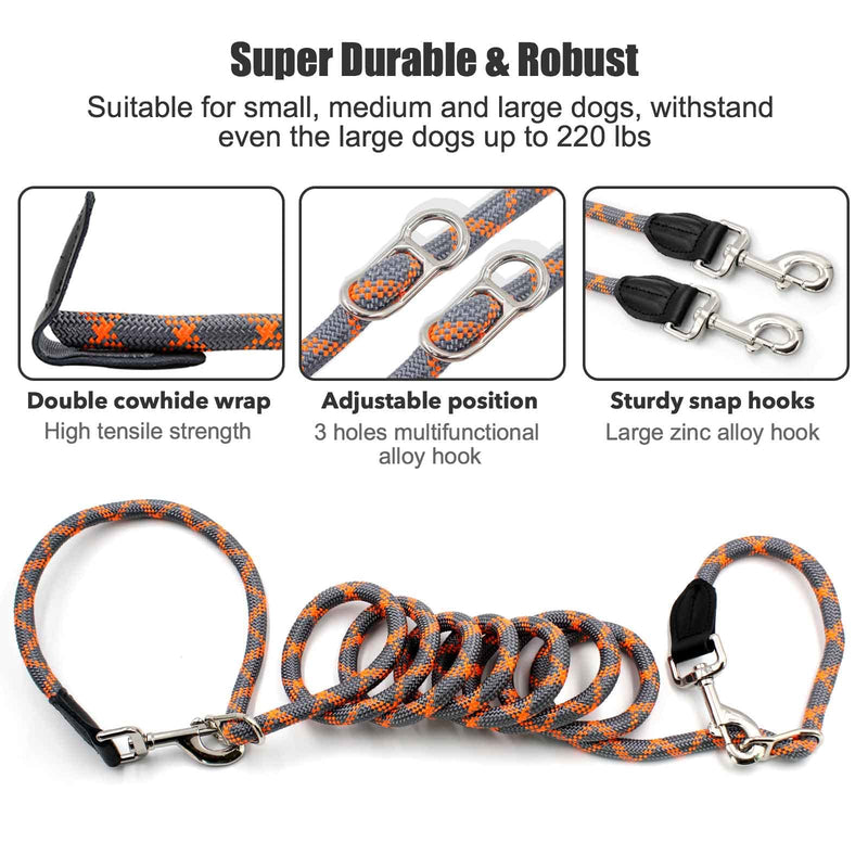 Hands Free Dog Leash(8.5ft) - 8 in 1 Multifunction Nylon Double Leash for Dogs,1.2cm Dog Training Leash with Reflective Stitching, Adjustable Waist Dog Leash Fits All Waist, for Medium Large Dogs - PawsPlanet Australia