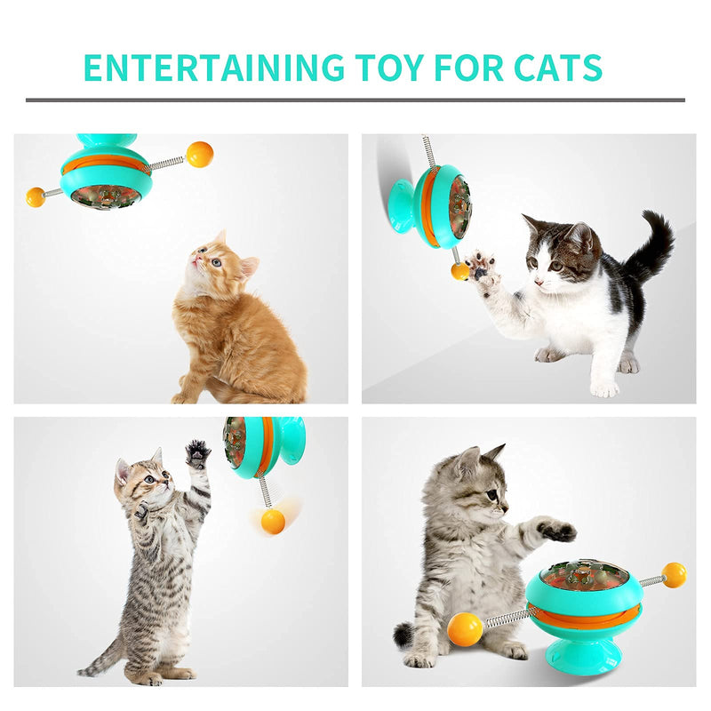 LIFEBEAUTY Interactive Cat Catnip Toys, Funny Kitten Turntable Toys with Strong Suction Cup, Windmill Spring Cat Toy Balls for Indoor Cats Blue - PawsPlanet Australia