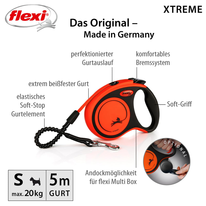 flexi retractable leash Xtreme - Tape Leash Orange - S black orange - PawsPlanet Australia