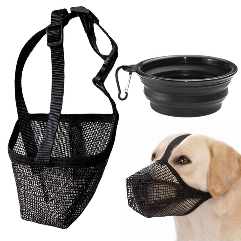 Dog Muzzle, Soft Adjustable Mesh Muzzles, Prevent Eating, Biting, Chewing, Dog Mouth Guard with Collapsible Bowl for Small, Medium and Large Dogs (Black) Black - PawsPlanet Australia