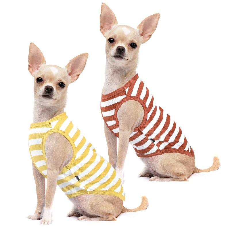 CtilFelix Dog Shirt Striped Dog Clothes Stretchy Vests Soft Cotton for Small Medium Large Dogs Boy Girl Puppy Clothes Lightweight Cat Outfit Kitten Tank Top Apparel T-Shirts Pack-2 Yellow & Rust L L - Chest ~17.7" / 9-17 lbs - PawsPlanet Australia