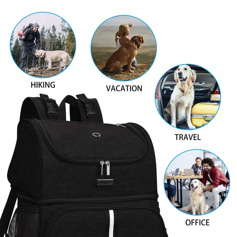 BAGLHER丨Pet Travel Bag, Double-Layer Pet Supplies Backpack (for All Pet Travel Supplies), Pet Travel Backpack with 2 Silicone Collapsible Bowls and 2 Food Baskets. (Patent Pending) Black - PawsPlanet Australia