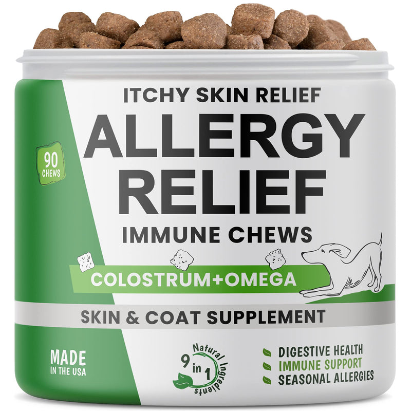 Pawsential Allergy Relief Dog Chews - Omega 3 + Colostrum + Probiotics - Itchy Skin Relief - Seasonal Allergies - Anti-Itch & Hot Spots - Immune Supplement - Made in USA - 120ct - PawsPlanet Australia