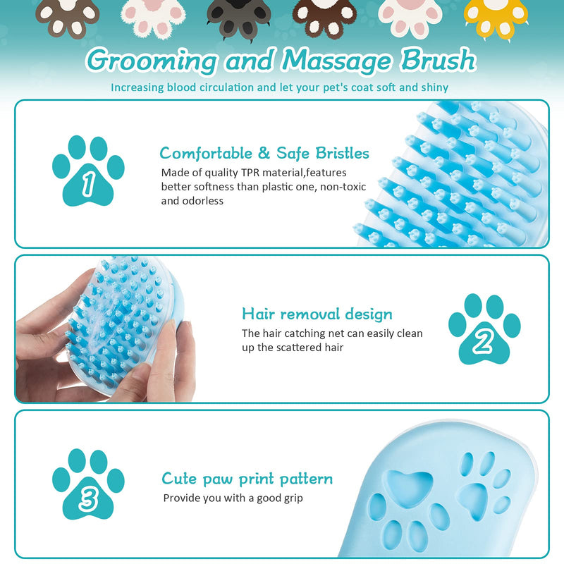 3 Pieces Dog Bath Brush Pet Massage Brush Shampoo Dispenser Soft Silicone Rubber Scrubber Bristle with Pet Stainless Steel Grooming Comb for Dogs and Cats Deshedding Massaging Washing Shower - PawsPlanet Australia