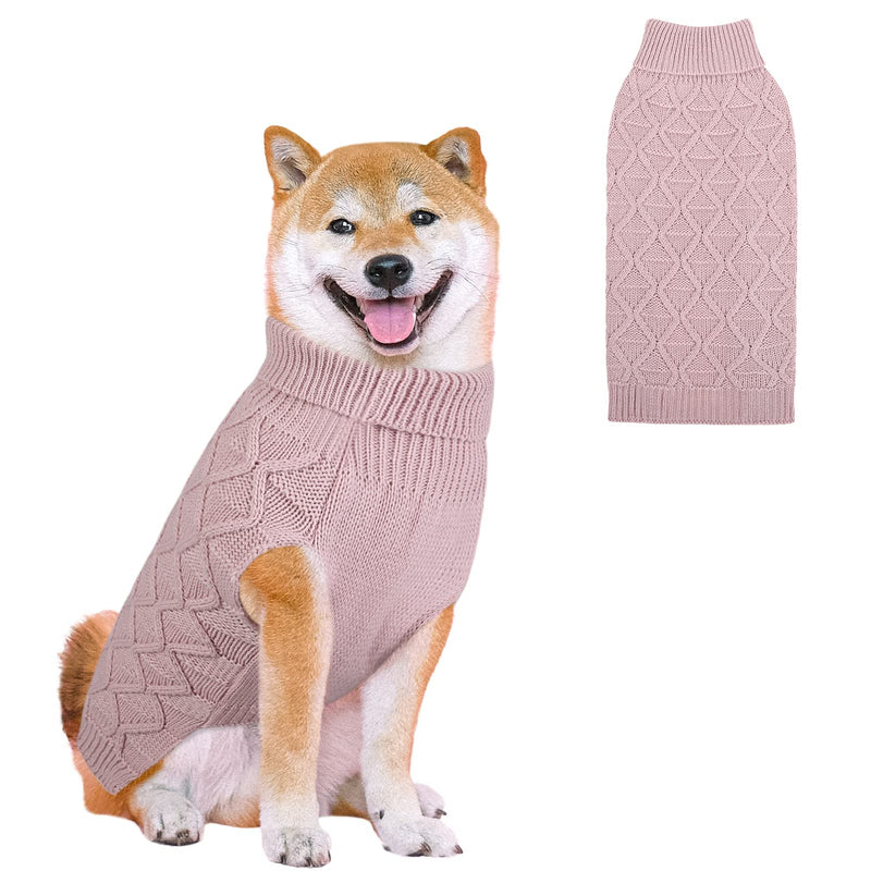 ASENKU Dog Turtleneck Sweaters, Winter Dog Sweaters Clothing, Classic Wired Knit Clothing for Cold Weather, Ideal Gift for Pets(Pink, S) Small Pink - PawsPlanet Australia