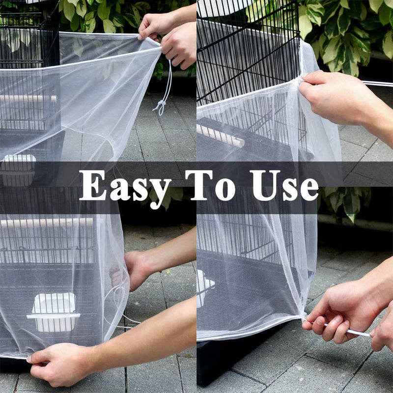 ASOCEA Extra Large Bird Cage Seed Catcher Guard Universal Birdcage Cover Nylon Mesh Net for Parrot Parakeet Macaw Lovebird African Grey - White (Not Include Birdcage) - PawsPlanet Australia