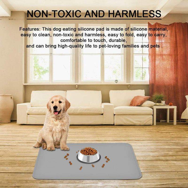 BUYGOO Pet Food Mat for Cat Dogs, Large Silicone Feeding Mat Non-slip Bowl Mat for Puppy Kitty(Gray) - PawsPlanet Australia