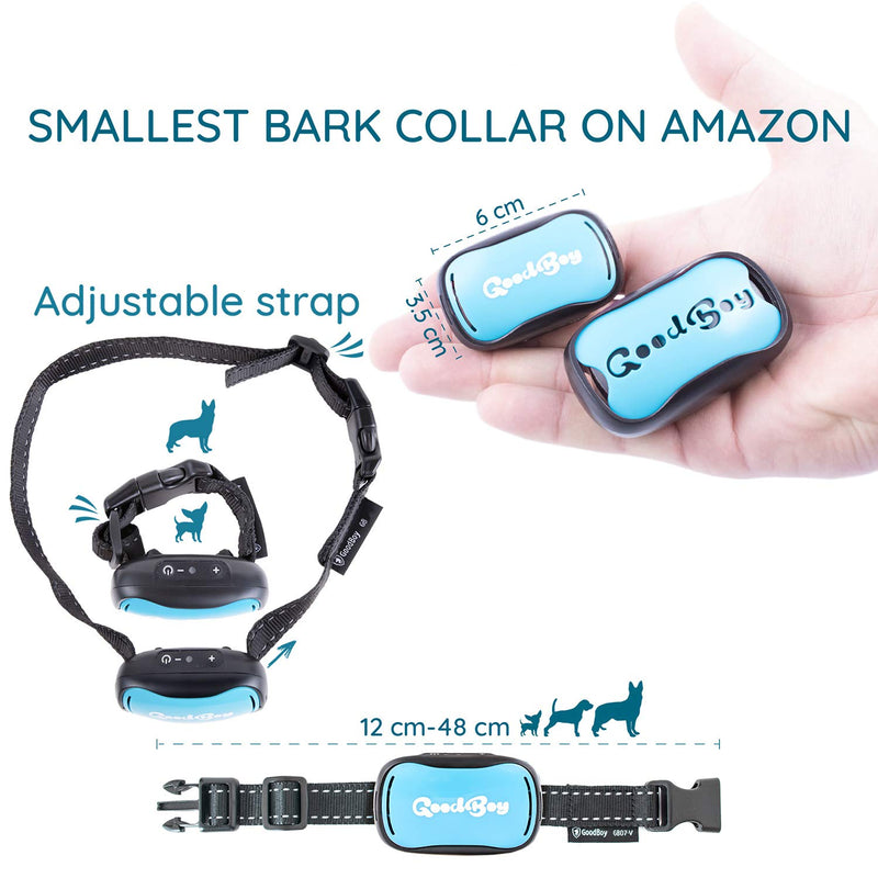 GoodBoy Small Dog Bark Collar Rechargeable And Weatherproof Vibrating Bark Deterrent for Small And Medium Dogs 3+kg (Blue) - PawsPlanet Australia