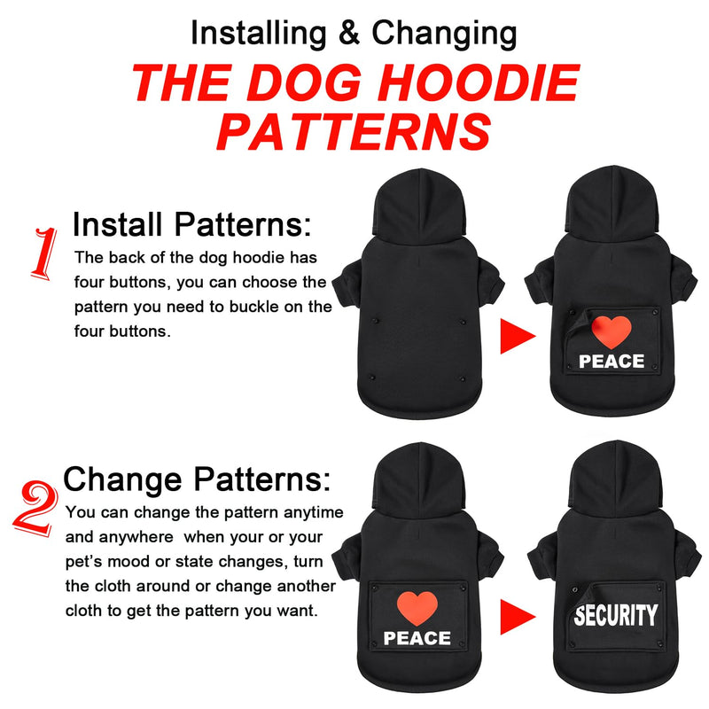 GreenJoy Magic Dog Hoodie with 4 Interchangeable Patterns - Dog Sweater Cold Weather Dog Coat Hooded Sweatshirt for Puppies,Cats, Small Medium Large Dogs (X-Large, Black (Letter Print A)) X-Large Black (Letter Print A) - PawsPlanet Australia