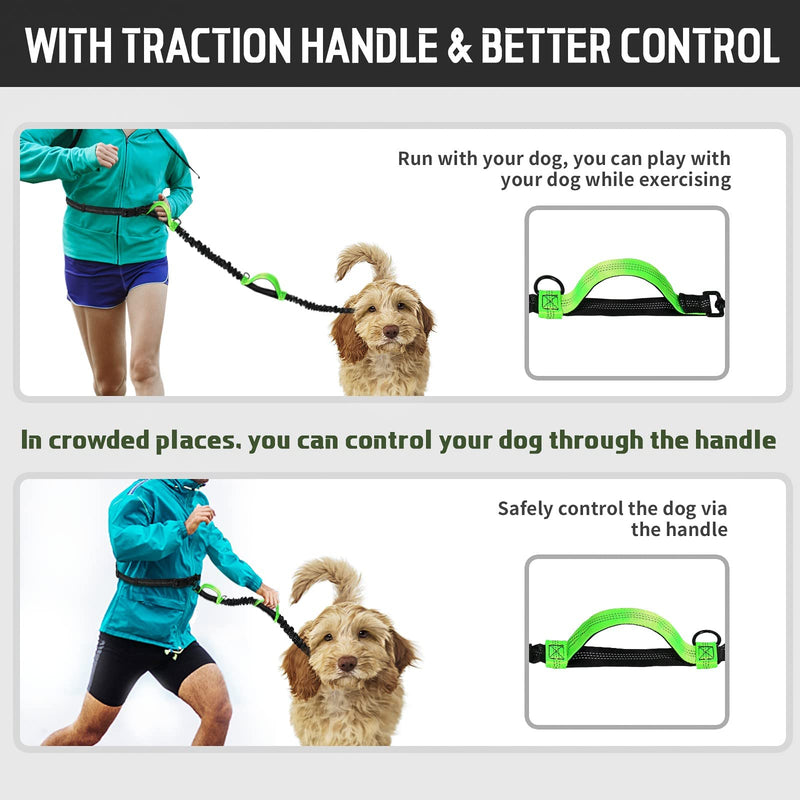 Jogging leash for dogs, Unipampa hands-free dog leash, hand-free dog leash, jogging dog leash, with waist strap, reflective seams, 120-170 cm, double handle, for small dogs, medium-sized dogs... Green - PawsPlanet Australia