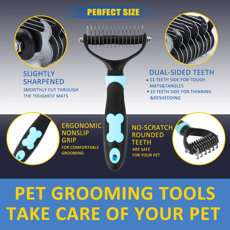 HATELI Self Cleaning Pet Slicker Brush Grooming Hair Deshedding Brush Undercoat Rake Tool for Shedding Dogs & Cats Hair with Long & Short Hair Small Blue - PawsPlanet Australia