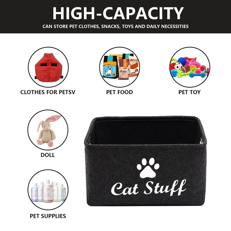 Geyecete Dog Apparel & Accessories/Dog Toys/Pet Supplies Storage Basket/Bin with Handles, Collapsible & Convenient Storage Solution for Office, Bedroom, Closet, Toys, Laundry "Cat Stuff" Dark Grey - PawsPlanet Australia