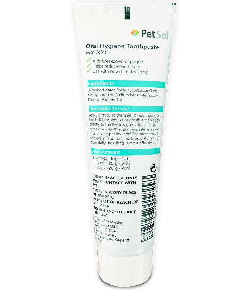 PetSol Toothpaste For Dogs & Cats (100g) Improve Gum, Tooth Health & Oral Hygiene. Freshen Dog Breath Remove & Reduce Plaque. Fresh Breath Dental Care Teeth Cleaning Tartar & Plaque Remover (Mint) - PawsPlanet Australia