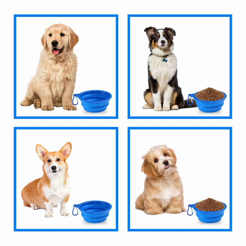 Collapsible Dog Bowld, Foldable Expandable Cup Dish for Pet Dog Food Water Feeding Portable Travel Bowl +Carabiner Easy to Carry Blue - PawsPlanet Australia
