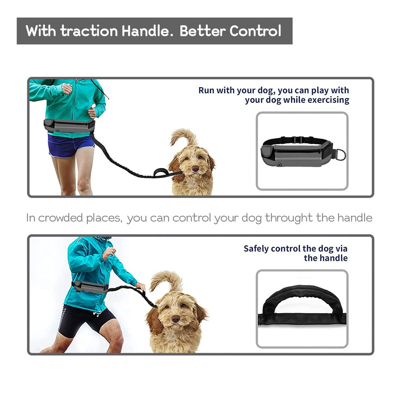Edipets, Dog Jogging Lead, Hands-Free, Running, Hiking, Webbing, Anti-Stress, Reflective, 160-220cm (Grey) - PawsPlanet Australia