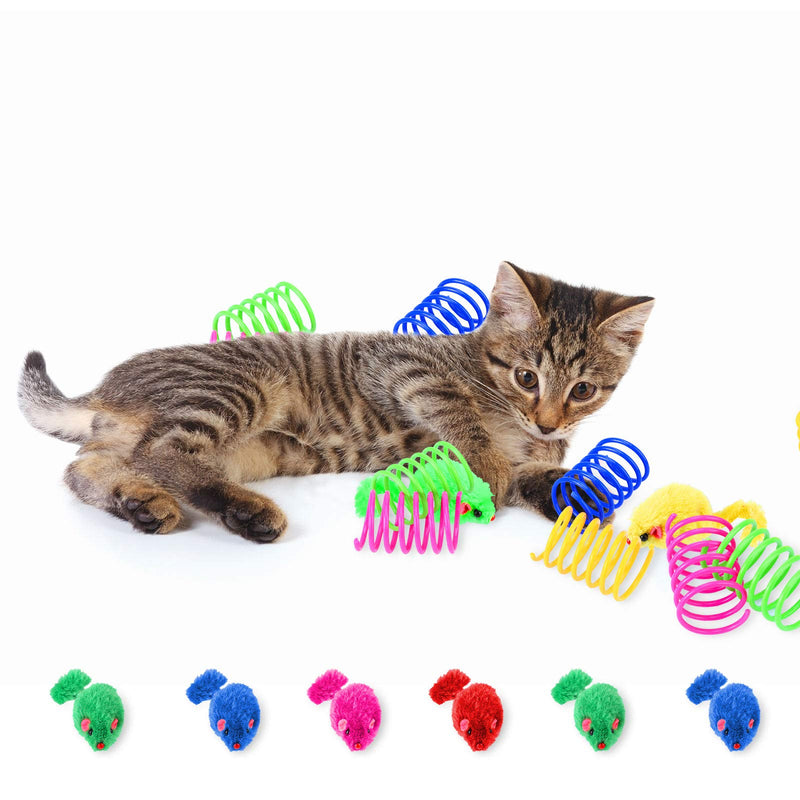 Skylety 6 Natural Catnip Filled Kitten Chew Toys Cat Catnip Toys for Indoor Mouse Toys, 8 Plastic Colorful Coils Wide Colorful Springs Cat Toys for Indoor Play - PawsPlanet Australia