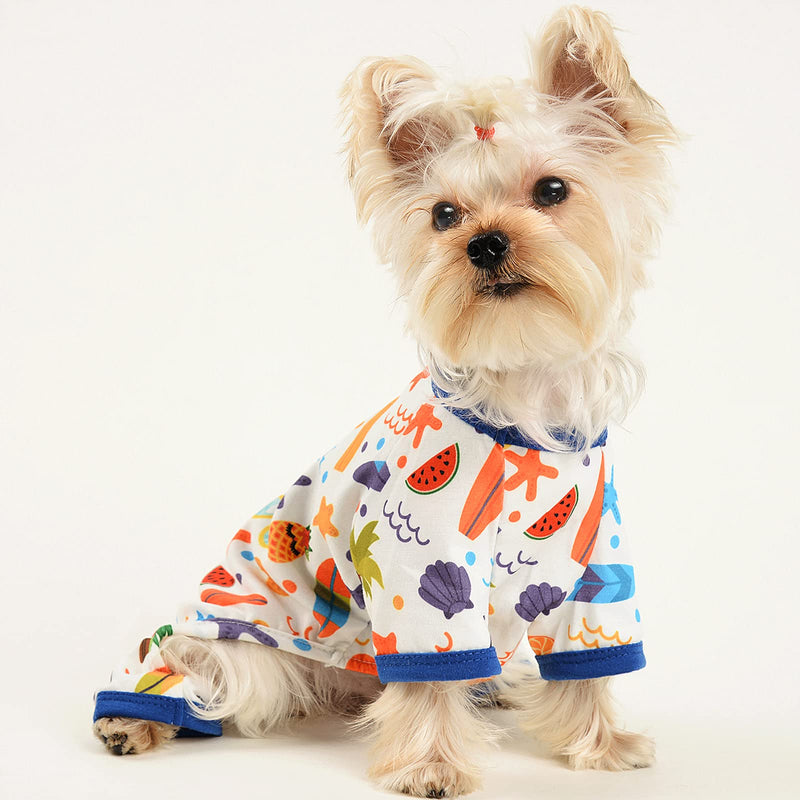 Dog Pajamas Dog Clothes for Small Boys Girls Dog Onesies Puppy Jumpsuit Soft Dog Pjs for Summer Spring,Hawaiian Coconut Tree Pattern,Blue - PawsPlanet Australia