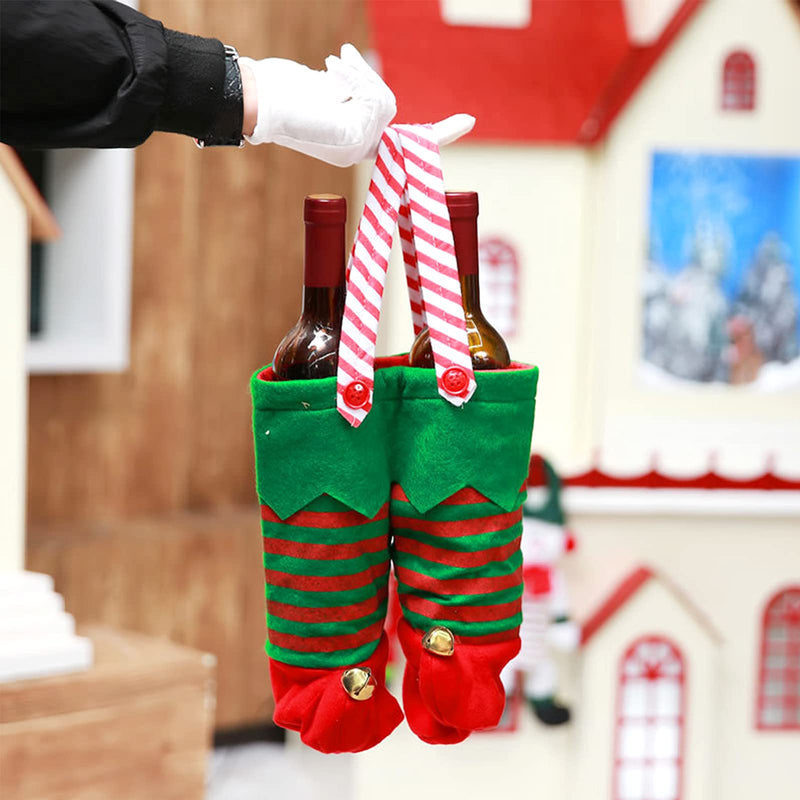 Christmas Double Wine Bottle Covers With Bell, Handmade Wine Bottle Bags, Reusable Wine Gift Bags With Straps for Christmas Xmas Party Holiday Home Dining Table Decoration - PawsPlanet Australia