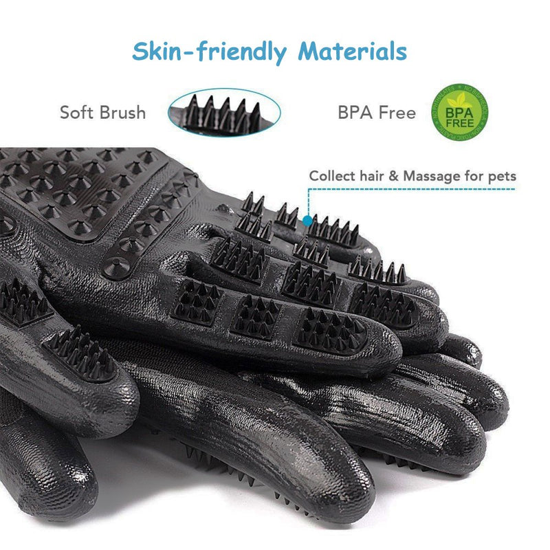 BestParnter Pet Grooming Gloves, Pet Rubber Massage Gloves [Enhanced Five Fingers Design] Pet Hair Remover Mitt Brush Tool for Dogs Cats and Horses Shedding Bathing Grooming Black - PawsPlanet Australia