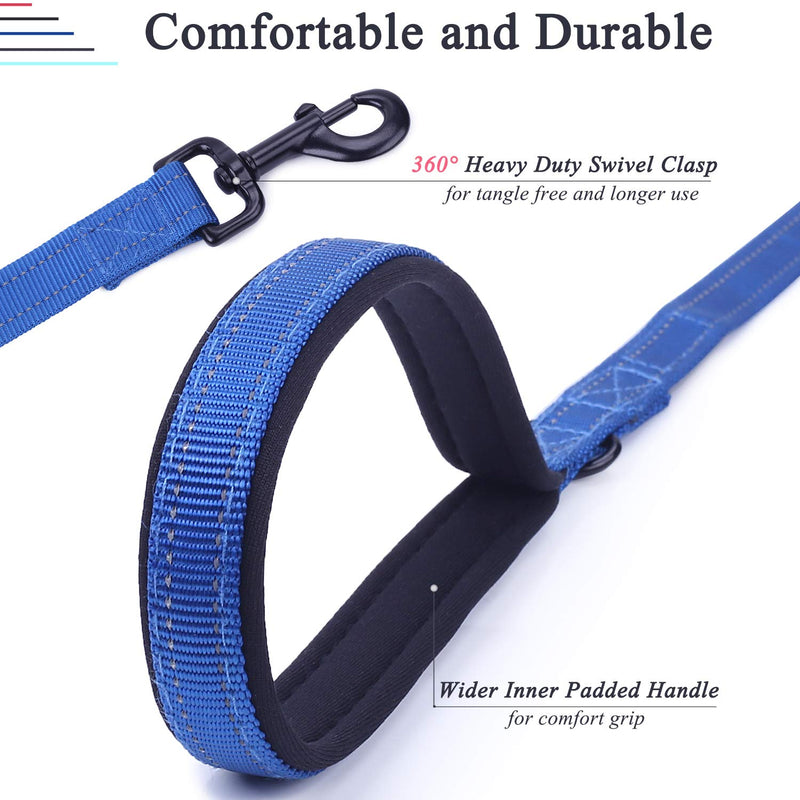 Vivaglory Dog Lead with Padded Handle, Heavy Duty Reflective 4ft Nylon Dog Training Walking Lead Leash for Medium & Large Dogs, Blue 4 ft. x 1 in. (Standard) - PawsPlanet Australia