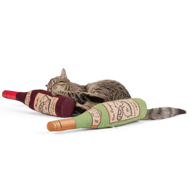 [Australia] - Twin Critters Organic Silvervine Catnip Toy Wine Bottle Refillable Plush 2-Pack for Cats & Kittens No Artificial Ingredients - More Powerful Than Catnip - Great Gift for Wine Lovers 