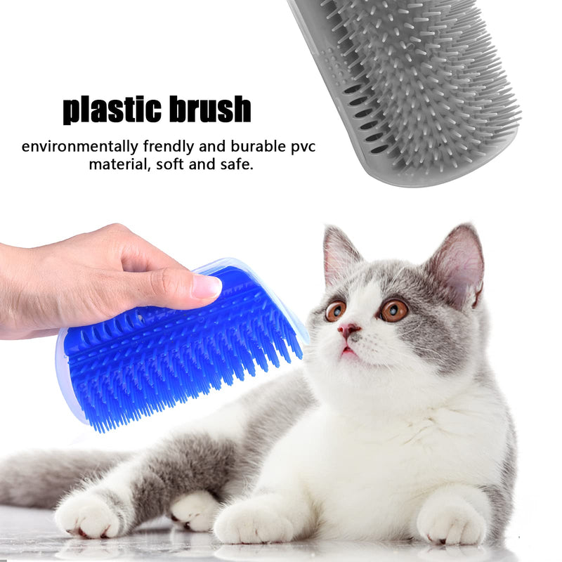 Pinsheng Cat Self Groomer, 2 Pack Wall Corner Massage Comb with Catnip Pouch, Grooming Comb Brush Massage Tool for Cats with Long and Short Fur(Blue&Gray) - PawsPlanet Australia