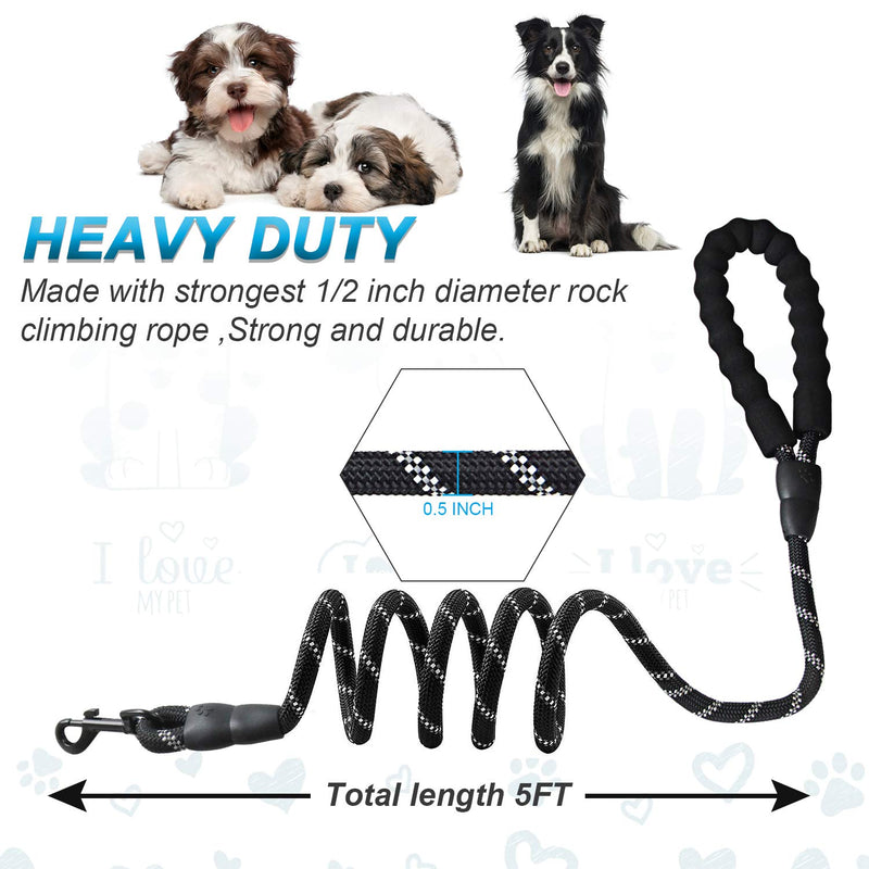 Docatgo dog leash, strong stable training leash, 1.5 m suitable for large medium small dogs with comfortable padded handle of bite-resistant leash, reflective safety at night, lightweight and flexible leashes - PawsPlanet Australia