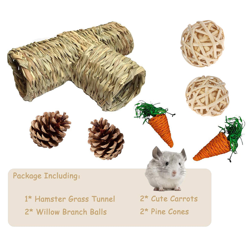 Hamiledyi Hamster Grass Tunnel Toy, Straw House with Open Entrance Guinea Pig Hideout Tube Pets Durable Home with Molar Chew Toys for Rats, Ferrets, Chinchilla, Hedgehog - PawsPlanet Australia