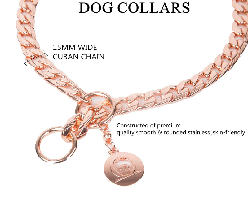 [Australia] - JYHY Stainless Steel P Chock Metal Chain Dog Necklace Collars Walking Training Pet Supplies for Small Medium Large Dogs 28"(70cm) Rose Gold 