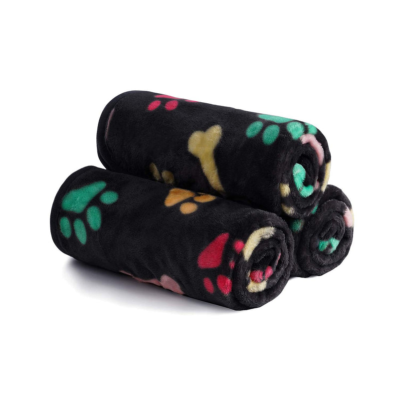 1 Pack 3 Blankets Super Soft Fluffy Cute Bone Pattern Pet Blanket Flannel Throw for Dog Puppy Cat Black Small Small(23*16") - PawsPlanet Australia