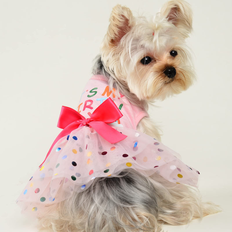 Dog Birthday Dresses, Summer Spring Girl Dog Clothes for Small Dogs, Pink Puppy Dress, Chihuahua Yorkie Dress Costume, Pet Clothing Dog Clothes Outfit Cat Apparel (Birthday, Medium) - PawsPlanet Australia