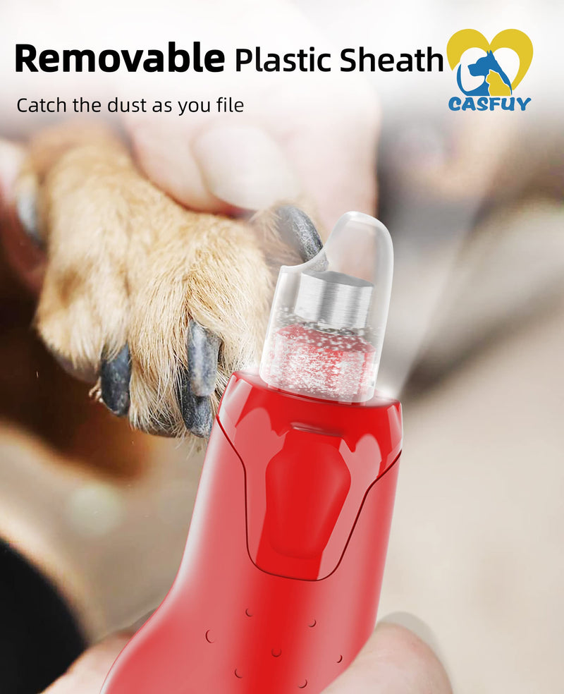 Casfuy Dog Claw Grinder - (45dB) 6 Speed Pet Claw Grinder with 2 LED Lights for Large, Medium and Small Dogs and Cats. Electric dog nail trimmer with dust protection cap red - PawsPlanet Australia