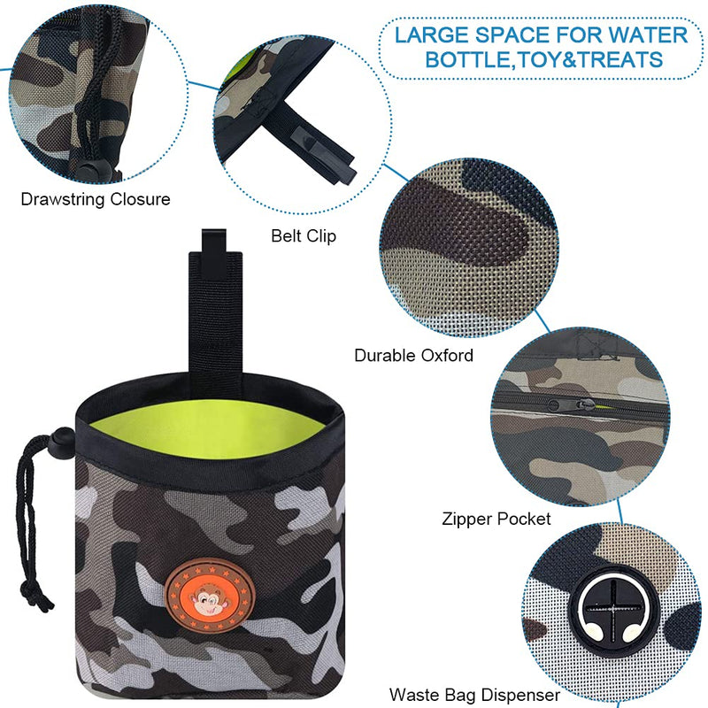 manzia Small Dog Treat Pouch for Training, Easily Carries Kibble and Rewards Pet Bait Bag Fanny Pack with Poop Bag Dispenser Camouflage black - PawsPlanet Australia