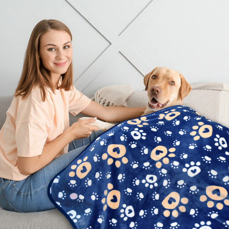 Awaytail Blanket for Large Dogs Dog Blanket Car Back Seat Sofa Bed Blanket Washable Soft and Warm Fleece Cat Blankets Paw Print 150 x 130 cm Blue 130 x 150 cm - PawsPlanet Australia