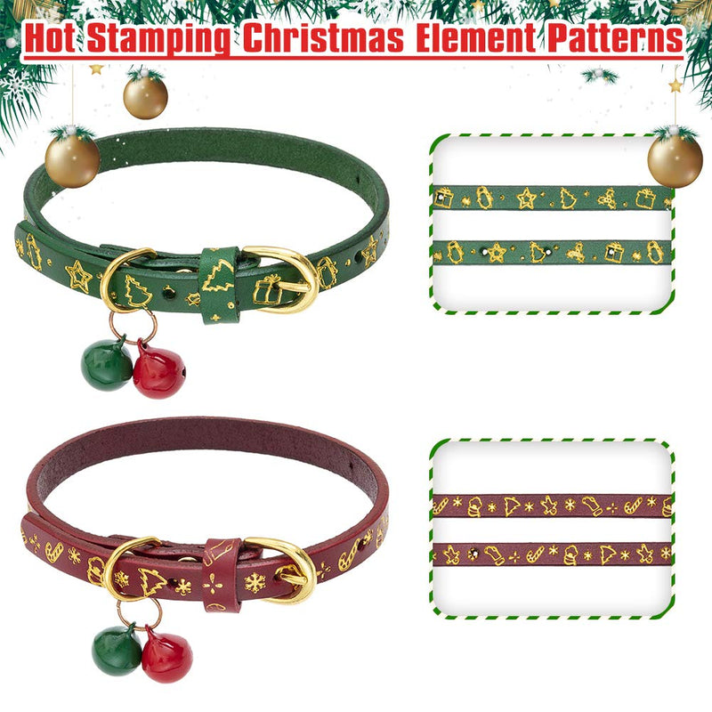 KOOLTAIL Leather Christmas Cat Collar with Bells, 2 Packs Soft Comfortable Pet Collars Accessories for Kittens Cats Puppies, Xmas for Pets - PawsPlanet Australia