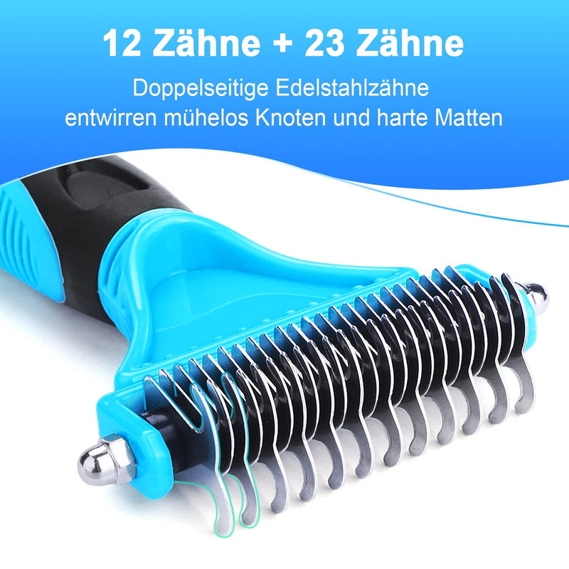 Docatgo dog brush for long hair, dog brush, cat brush, 2 in 1 dog brush for undercoat, dog comb, cat comb, rake comb for medium long hair, easy to remove undercoat and tangles, blue - PawsPlanet Australia