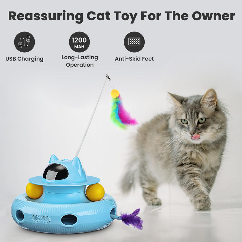 PETTOM Cat Toy Self-employment, 4-in-1 Cat Toy Electric Automatic, Interactive Toy for Cats USB Rechargeable Blue - PawsPlanet Australia