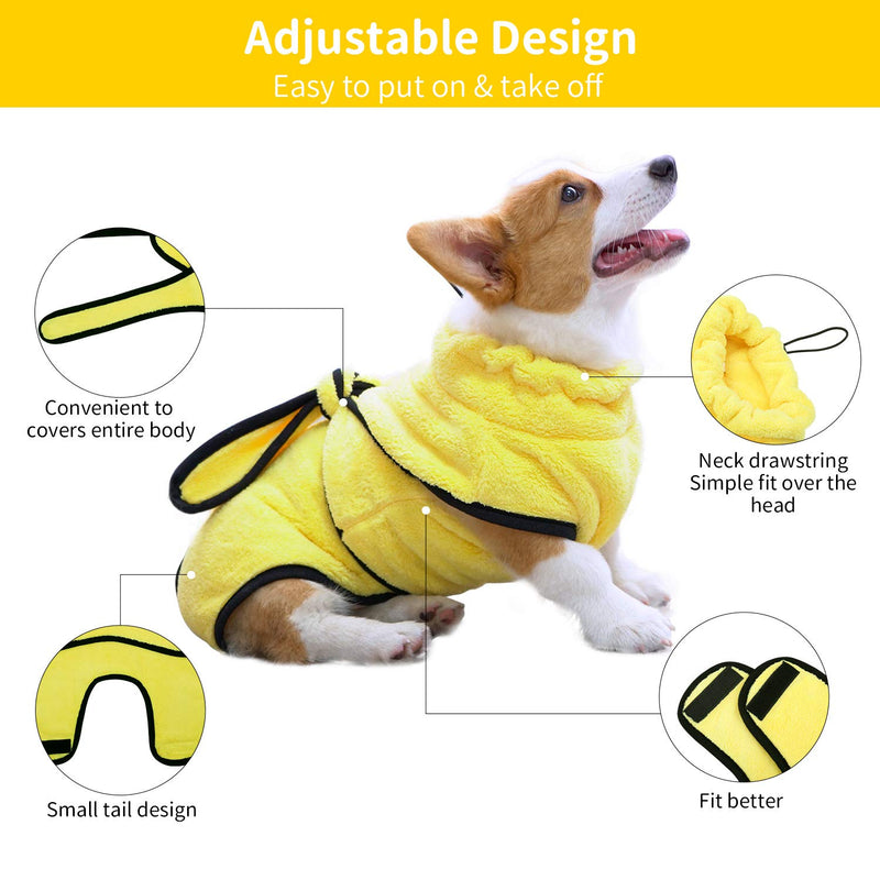 PETTOM Dog Drying Coat Small Super Absorbent Yellow Coral Fleece Adjustable Dog Bathrobe Fast Drying Towelling Robe for Puppy Small Dogs (XS) XS - PawsPlanet Australia