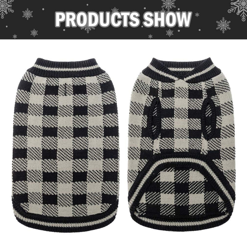 [Australia] - Plaid Dog Sweater Winter Clothes - Knitwear Soft Baseball Shirt Design for Small Medium Large Dogs Cold Days Wearing Gray-Black 