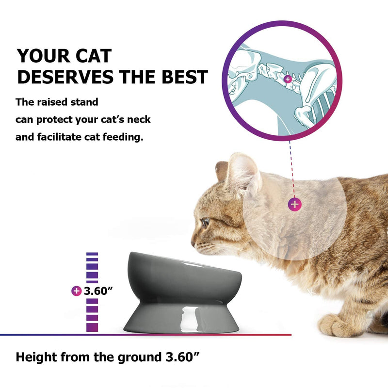 Y YHY Elevated Cat Food Bowl, Raised Pet Food and Water Bowl, Cat and Small Dog Bowl, Tilted Ceramic Cat Water Bowl No Spill,15oz, Dishwasher Safe Grey - PawsPlanet Australia