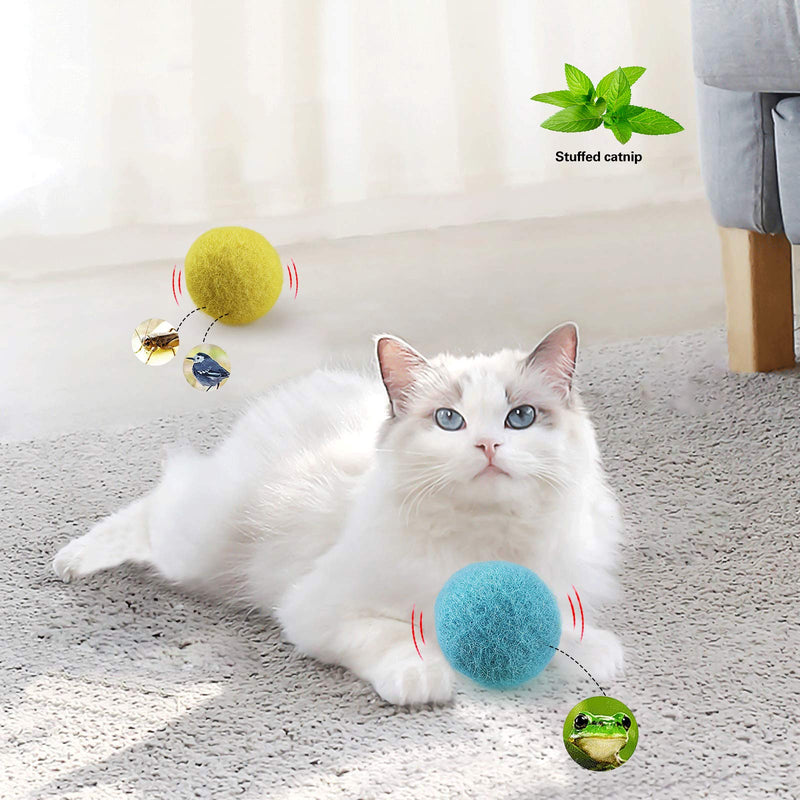 PAKESI Cat Toy Ball, 2PACK, Upgraded Version of Bite Resistant Wool Material, Including Frog, Cricket, Two Kinds of Calls for Cat Wool Ball, Built-in Catnip - PawsPlanet Australia